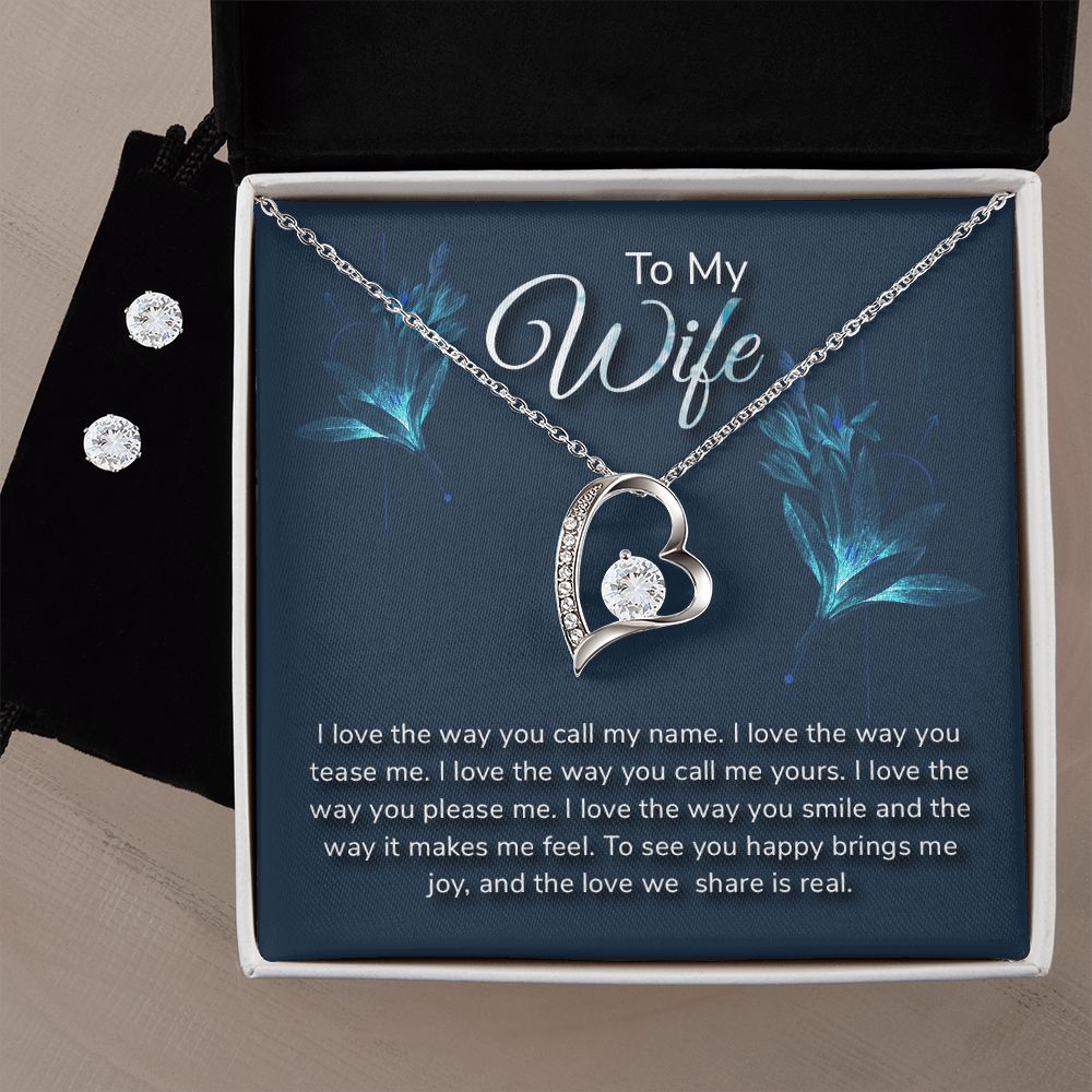 Forever Love Necklace & Earrings Set - Jewelry - 14k White Gold Finish