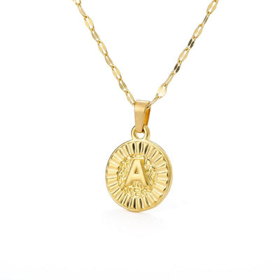Initial Coin Letter Pendant Necklace - Necklace - A