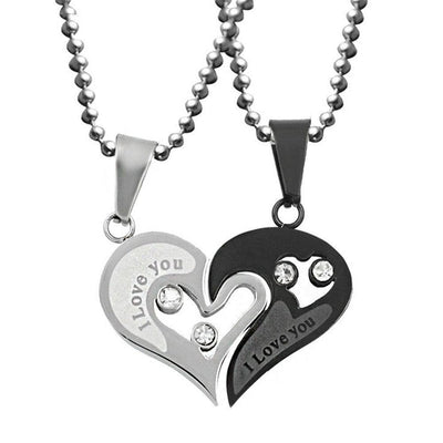 Interlocking Heart Love Necklaces for Couples - Necklace - Silver & Black