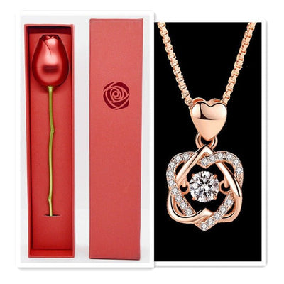 Interlocking Hearts with CZ Diamond Necklace Box - Necklace - Rose Gold