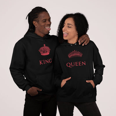 King And Queen Red Couple Hoodies - Hoodies - Black L