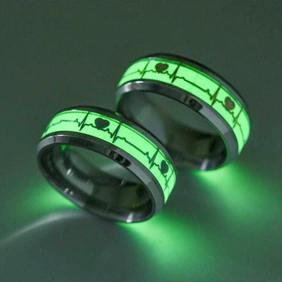Luminous Heartbeat Couple Rings - Rings - Gold flakes