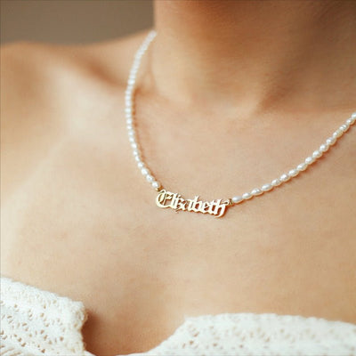 Pearl Necklace with Custom Name - Necklace - Gold