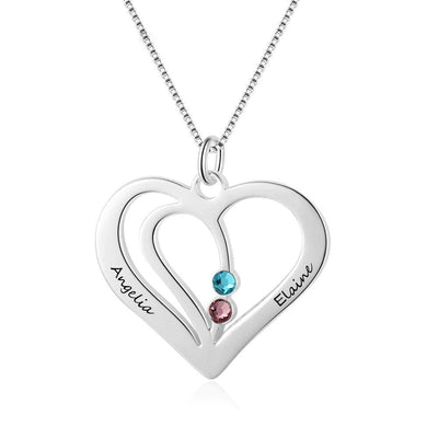 Personalized Birthstone Heart Necklace with Engraved Names - Necklace - United States