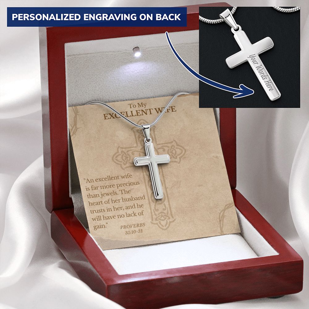 Personalized Cross Necklace for Wife - Jewelry - Luxury Box w/ LED