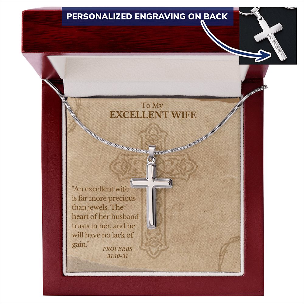 Personalized Cross Necklace for Wife - Jewelry - Luxury Box w/ LED