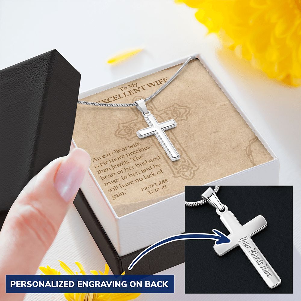 Personalized Cross Necklace for Wife - Jewelry - Two Toned Box