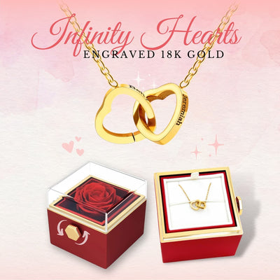 Rose Box with Hidden 18k Heart Necklace - Bundle - Gold