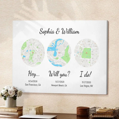 Round Maps for Married Couples - Personalized Wall Art - Canvas - Canvas - Horizontal