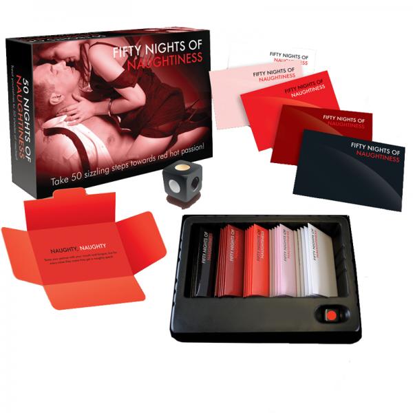 Fifty Nights of Naughtiness couples game box by Creative Conceptions with its sealed coloured envelopes