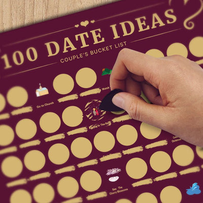 100 Date Ideas - Scratch Off Poster - Fun Games - Red bottom