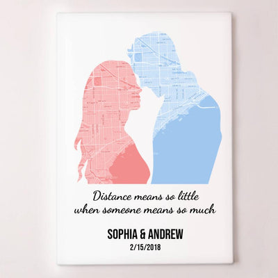 2 Locations - Custom Maps for Long Distance Couples - Canvas - Canvas - Vertical