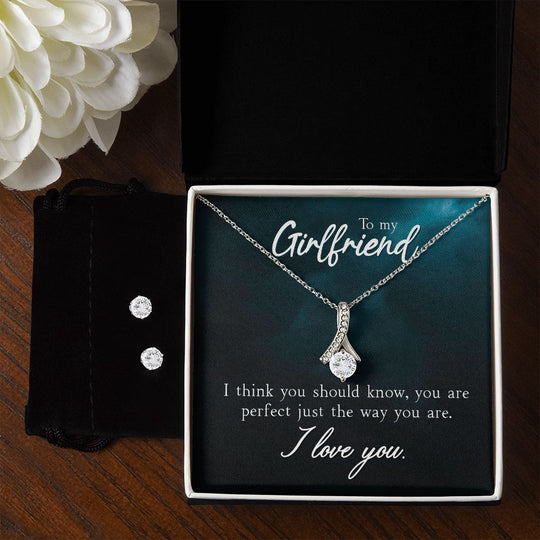 Alluring Beauty Necklace + CZ Earring Set - Jewelry - 14K White Gold Finish