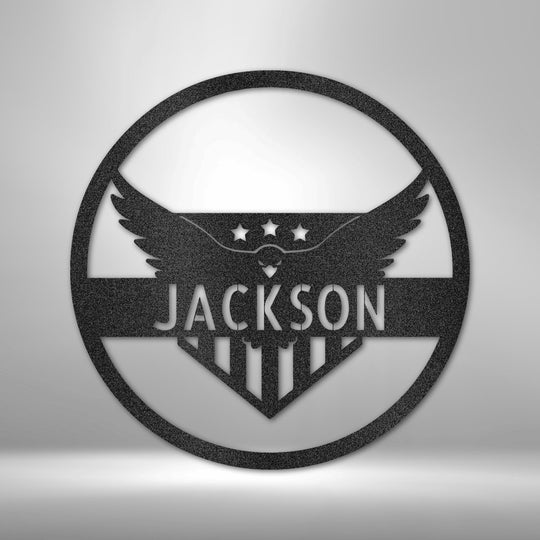 Attacking Eagle Monogram - Steel Sign - Metal Sign - Black