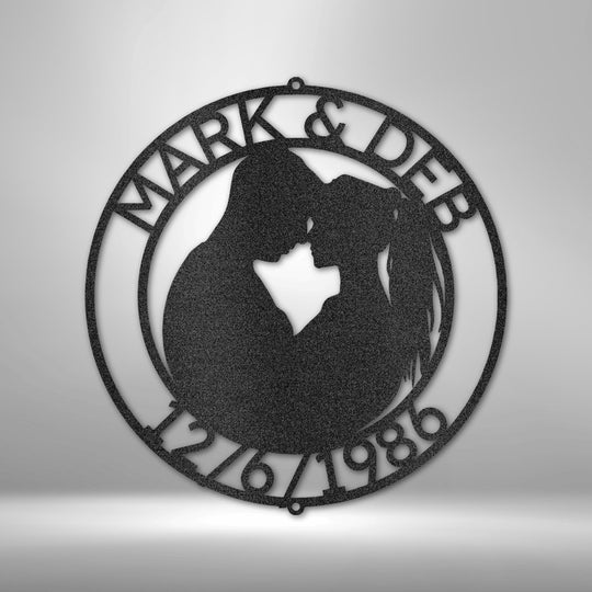 Couple Silhouette Monogram 2 - Steel Sign - Metal Sign - Black
