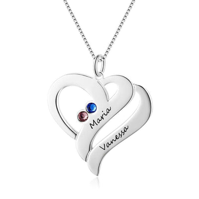 Couples Birthstone Heart Necklace with Engraved Names - Necklace - United States