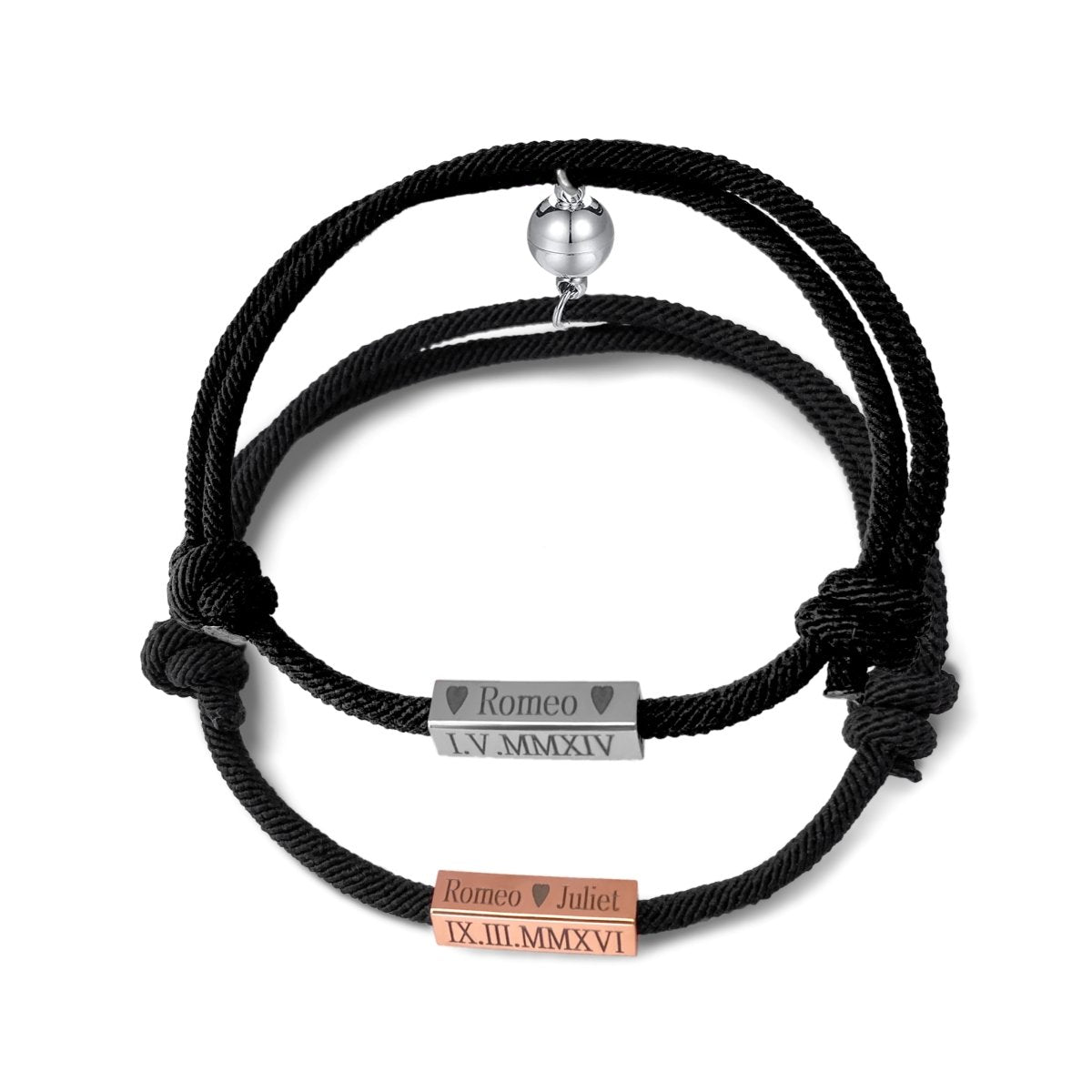 Custom Engraved Magnetic Couple Bracelets - 2 x Black –