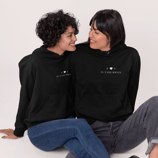 Custom Hoodie Special Date With Heart - Hoodie - Unisex Heavy Blend™ Hooded Sweatshirt - Black