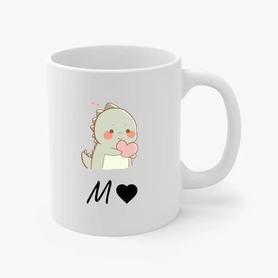 Custom Initial Cute Dino Mug "A" - Drinkware - Mug 11oz
