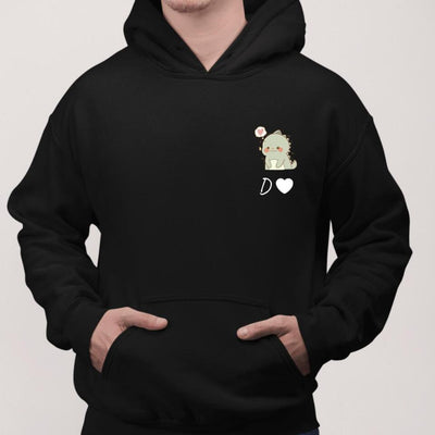 Custom Initial Dino Hoodie For Couples "A" - Hoodies - Unisex Heavy Blend™ Hooded Sweatshirt - Black