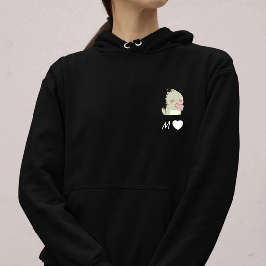 Custom Initial Dino Hoodie For Couples "B" - Hoodies - Unisex Heavy Blend™ Hooded Sweatshirt - Black