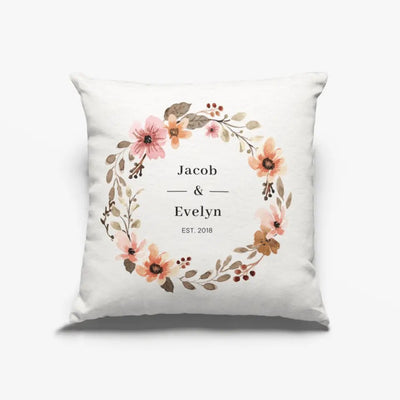 Custom Names And Date Pillow With Flowers - Pillow - Pillow Case
