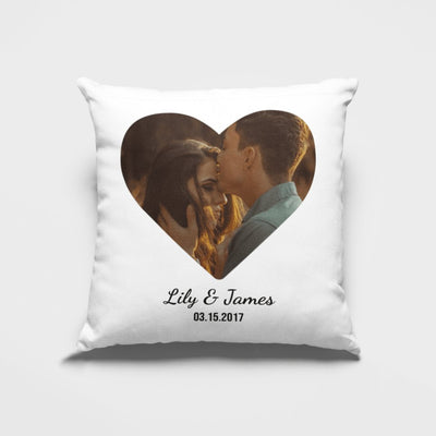 Custom Photo Heart Pillow with Couple Names + Date - Pillow - Pillow Case