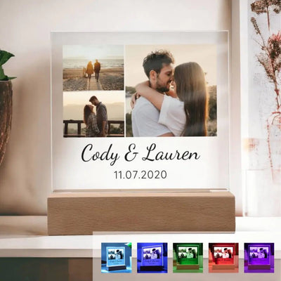 Custom Photos + Names & Date - Acrylic LED Light - Acrylic - Acrylic Square with LED Base