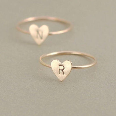 Cute Heart Ring with Custom Letter - Ring - Gold