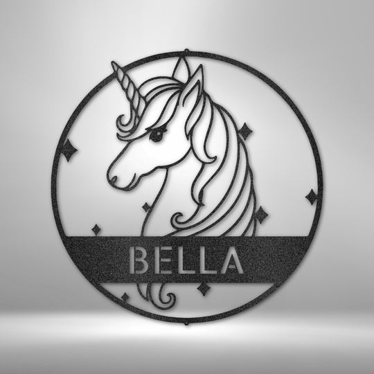 Cute Unicorn Monogram - Steel Sign - Metal Sign - Black