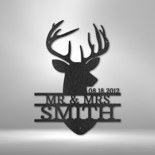 Deer Head Monogram - Steel Sign - Metal Sign - Black