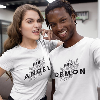 Demon And Angel White Couple T-Shirts - Shirts - S