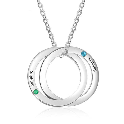 Double Circles Pendant with Personalized Birthstones and Names - Necklace - United States