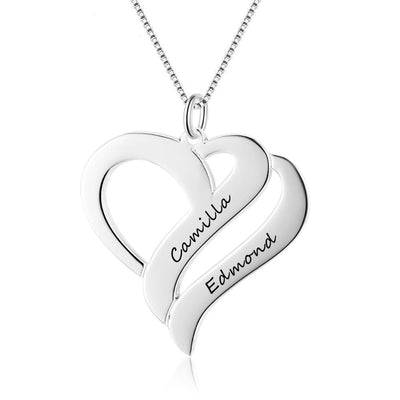 Double Heart Shape Necklace with Engraved Names - Necklace -
