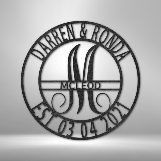 Elaborate Name - Monogram Steel Sign - Metal Sign - Black