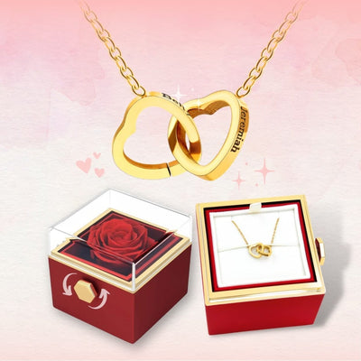Engraved 18k Heart Necklace + Rose Box - Google - 18k Gold Finish