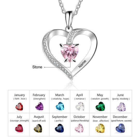 Engraved 925 Sterling Silver Birthstone Necklace - Necklace - Silver