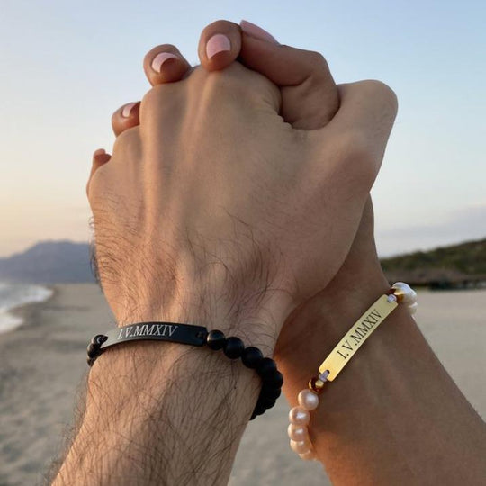 Engraved Natural Stone and Pearls Bracelets (Set of 2) - Only With Link -