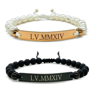 Engraved Natural Stone and Pearls Bracelets (Set of 2) - Only With Link -