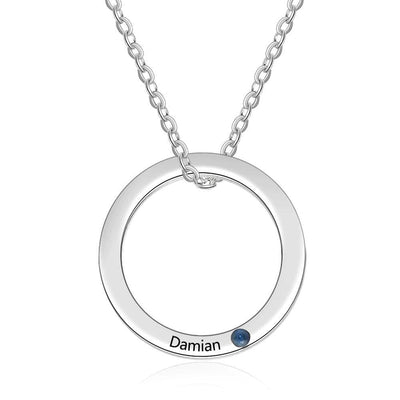 Engraved Ring Necklace with Custom Birthstone - Necklace - United States