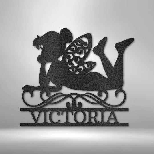 Fairy Monogram - Steel Sign - Metal Sign - Black