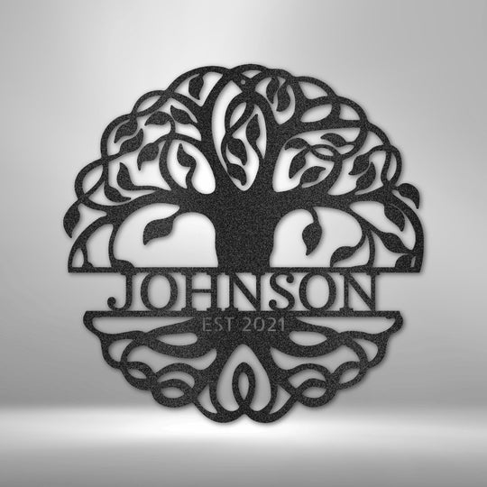 Fancy Tree of Life Monogram - Steel Sign - Metal Sign - Black