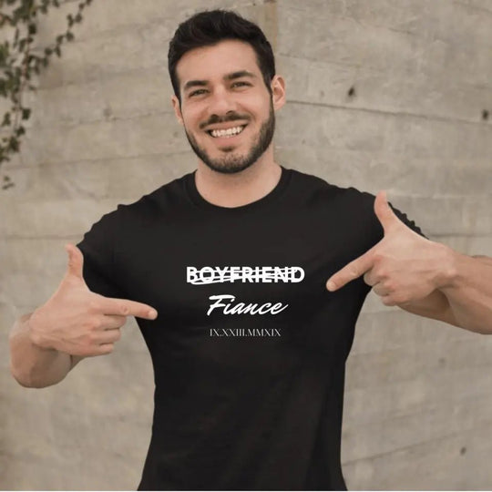 Fiance Custom Couple T-Shirt With Special Date - Shirts - Unisex Heavy Cotton Tee