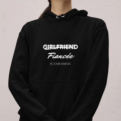Fiancée Custom Couple Hoodie With Date - Hoodies - Unisex Heavy Blend™ Hooded Sweatshirt - Black