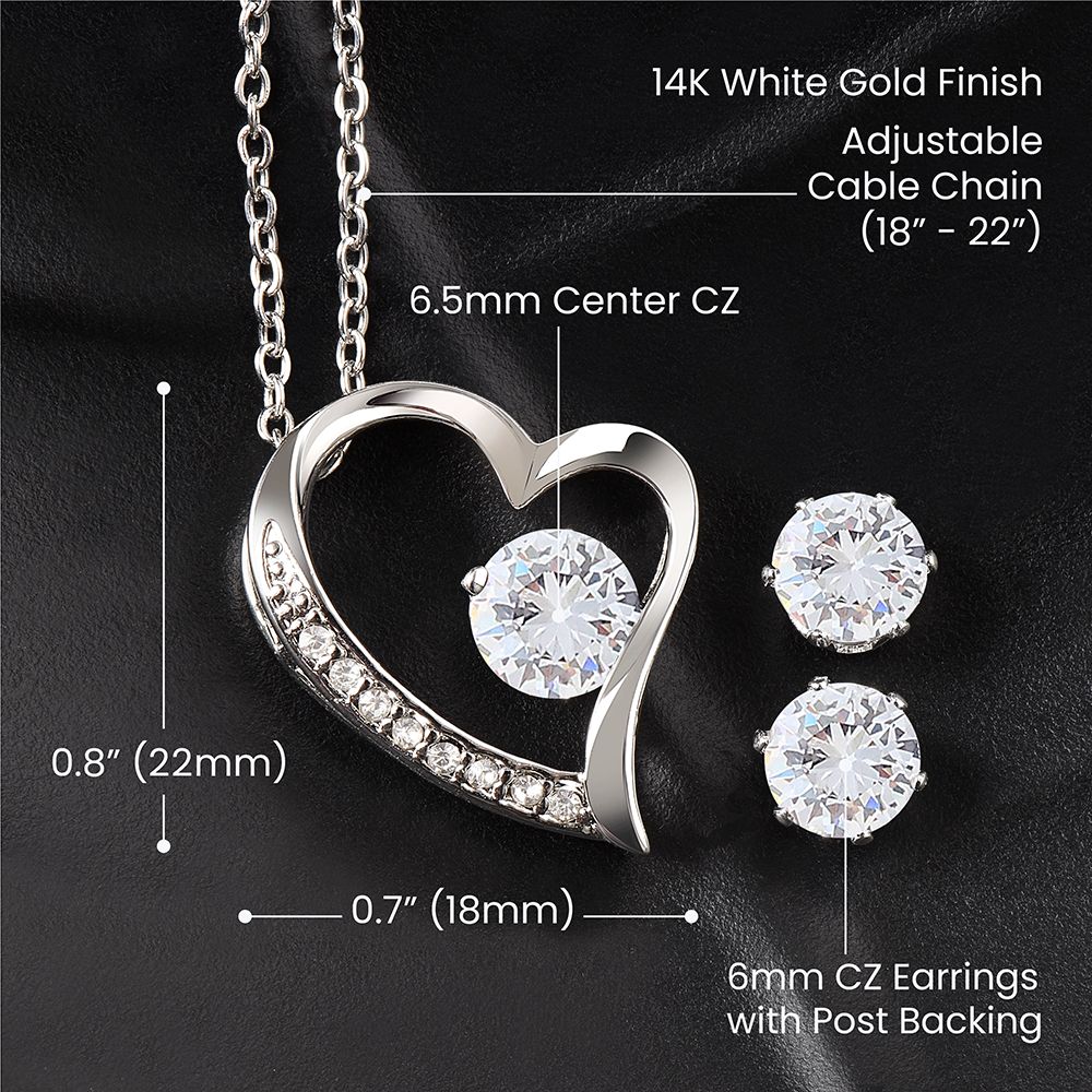 Forever Love Necklace + CZ Earring Set - Jewelry - 14k White Gold Finish