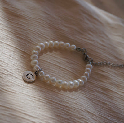 Freshwater Pearl Bracelets with Letter Pendant - Bracelets2 - White Freshwater Pearls