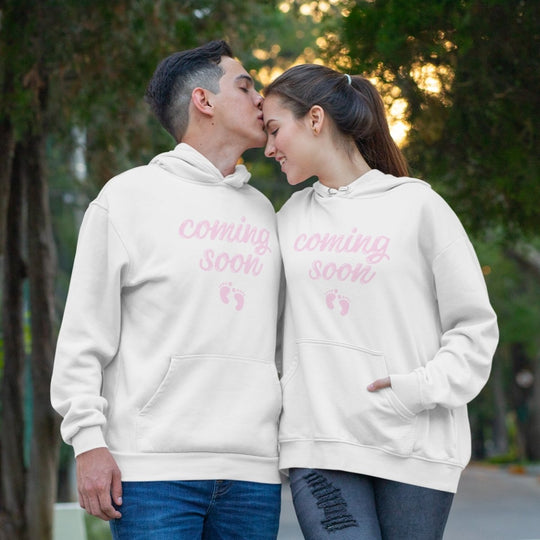 Gender Reveal Girl Couple Hoodies - Hoodies - White S