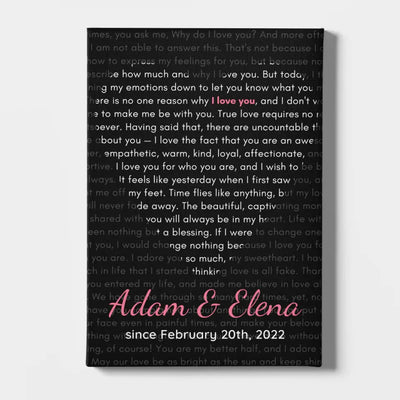 Heart Love Letter With Custom Names Canvas - Canvas - Canvas - Vertical