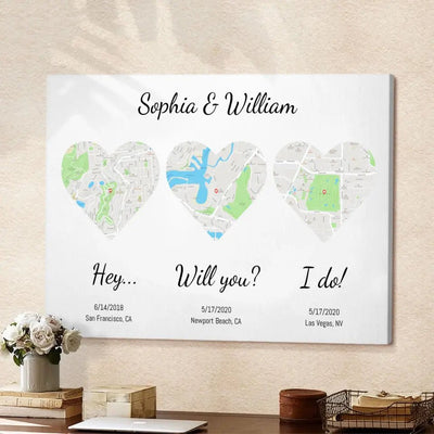 Heart Maps for Married Couples - Personalized Wall Art - Canvas - Canvas - Horizontal