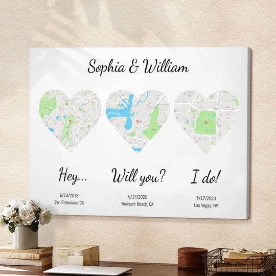 Heart Maps for Married Couples - Personalized Wall Art - Canvas - Canvas - Horizontal